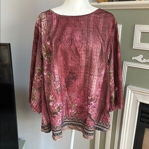 Chic Women's Floral Blouse - Deep Red